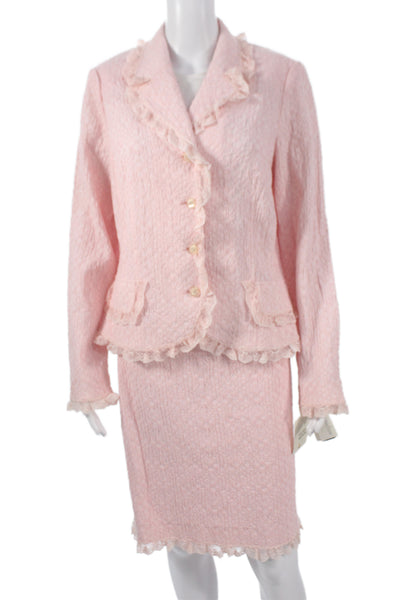 Rickie Freeman Teri Jon Womens Pink Cotton Skirt Suit Long Sleeve Size 14