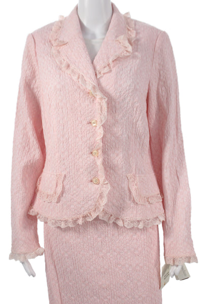 Rickie Freeman Teri Jon Womens Pink Cotton Skirt Suit Long Sleeve Size 14