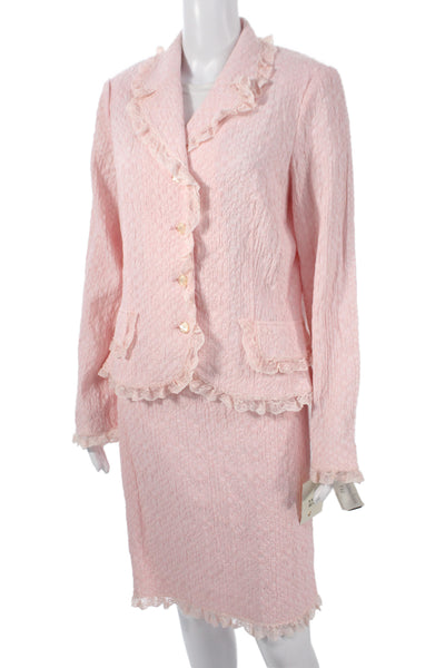 Rickie Freeman Teri Jon Womens Pink Cotton Skirt Suit Long Sleeve Size 14