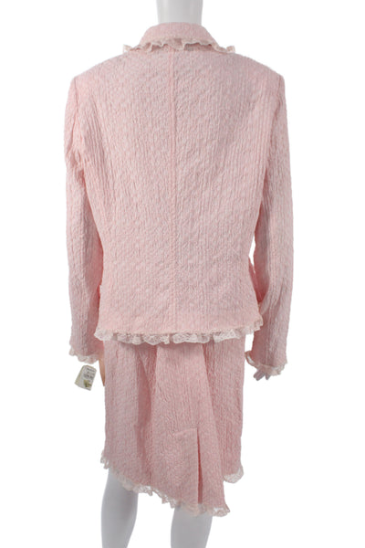 Rickie Freeman Teri Jon Womens Pink Cotton Skirt Suit Long Sleeve Size 14