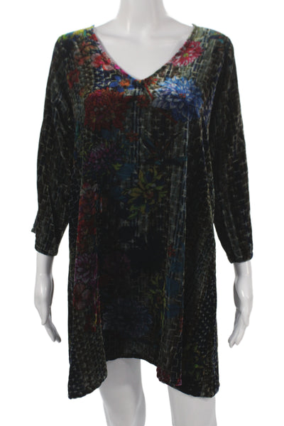 Johnny Was Women Floral Shift Dress V Neck 3/4 Sleeve Multicolor Size S
