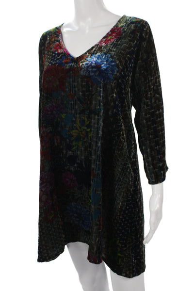 Johnny Was Women Floral Shift Dress V Neck 3/4 Sleeve Multicolor Size S