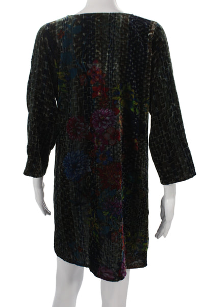 Johnny Was Women Floral Shift Dress V Neck 3/4 Sleeve Multicolor Size S