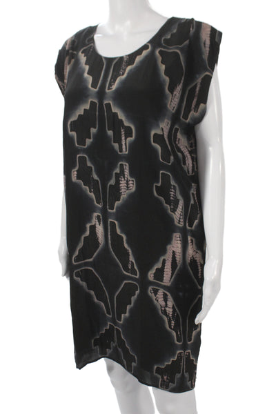 Laura Siegel Women Silk Black Batik Sleeveless Shift Dress Bohemian Size L