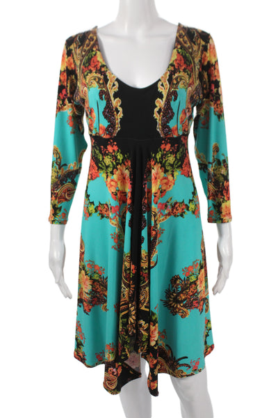 Eva Varro Womens A-Line Dress Multicolor V-Neck 3/4 Sleeve Short Size M