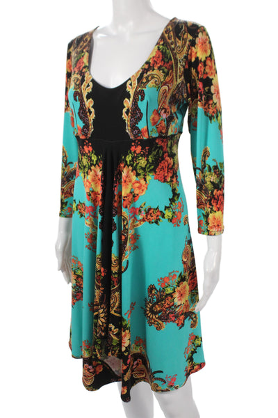 Eva Varro Womens A-Line Dress Multicolor V-Neck 3/4 Sleeve Short Size M