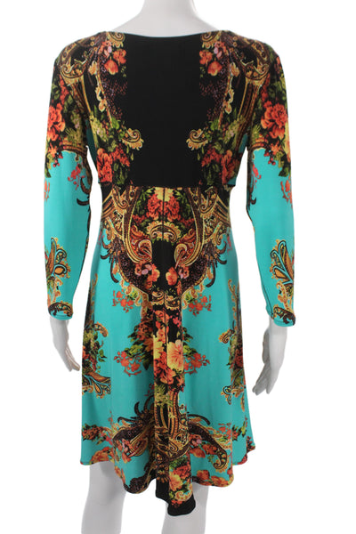 Eva Varro Womens A-Line Dress Multicolor V-Neck 3/4 Sleeve Short Size M