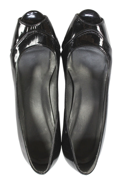 Stuart Weitzman Womens Patent Leather Open Toe Heels Black Size 6.5