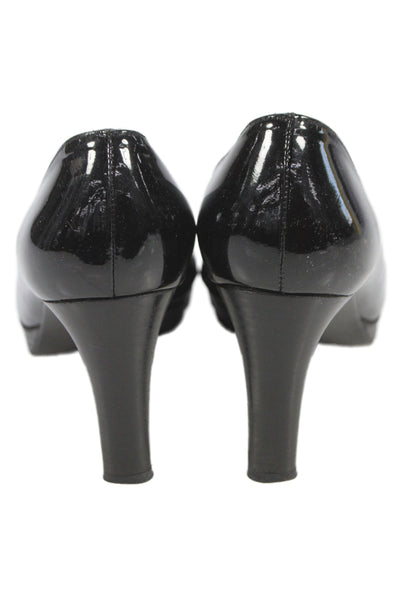 Stuart Weitzman Womens Patent Leather Open Toe Heels Black Size 6.5