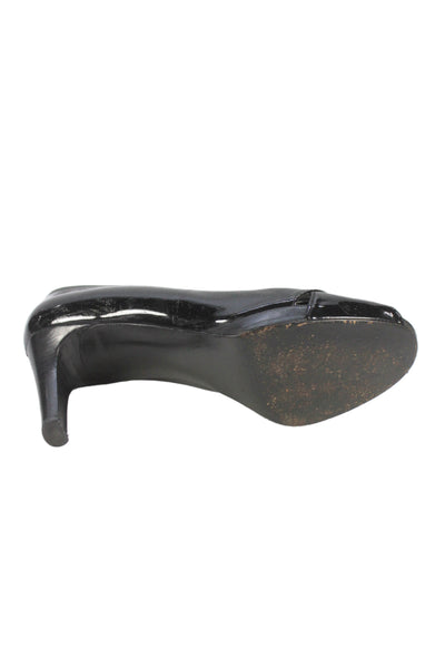 Stuart Weitzman Womens Patent Leather Open Toe Heels Black Size 6.5