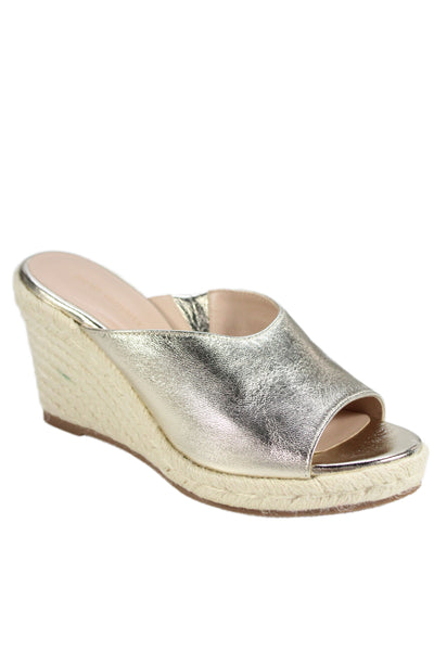 Stuart Weitzman Womens Metallic Wedge Sandals Gold Size 6.5