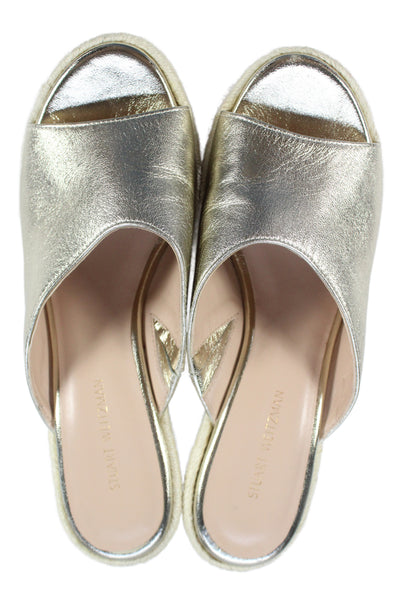 Stuart Weitzman Womens Metallic Wedge Sandals Gold Size 6.5