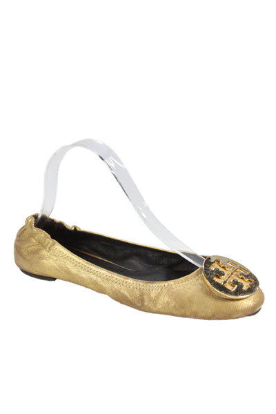 Tory Burch Womens Metallic Leather Slip On Flats Gold Size 7M