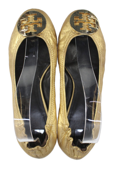 Tory Burch Womens Metallic Leather Slip On Flats Gold Size 7M