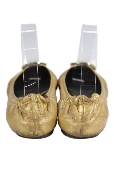 Tory Burch Womens Metallic Leather Slip On Flats Gold Size 7M
