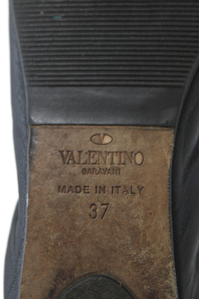 Valentino Womens Leather Floral Detail Flats Black Size 37 7