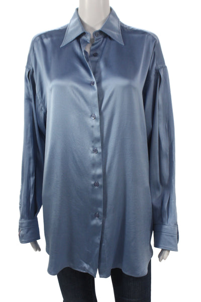 Tom Ford Women Silk Collared Button-Up Blouse Blue Long Sleeve Size 40
