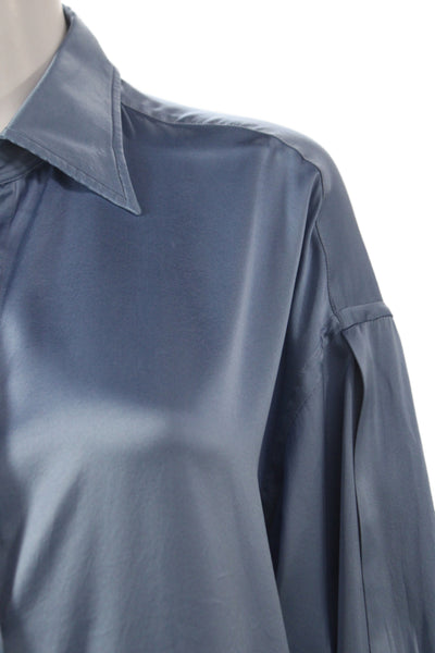 Tom Ford Women Silk Collared Button-Up Blouse Blue Long Sleeve Size 40