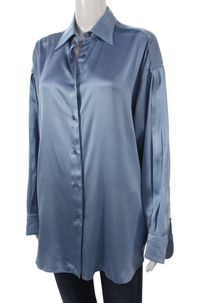 Tom Ford Women Silk Collared Button-Up Blouse Blue Long Sleeve Size 40