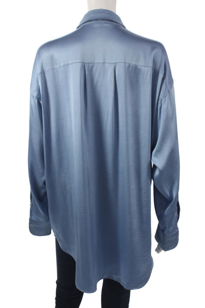 Tom Ford Women Silk Collared Button-Up Blouse Blue Long Sleeve Size 40