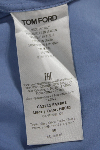 Tom Ford Women Silk Collared Button-Up Blouse Blue Long Sleeve Size 40