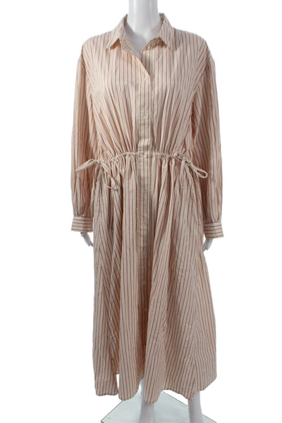 Skall Women Shirt Dress Ivory Striped Organic Cotton Long Sleeve Size 36 Tall