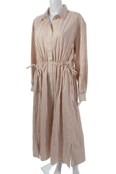 Skall Women Shirt Dress Ivory Striped Organic Cotton Long Sleeve Size 36 Tall