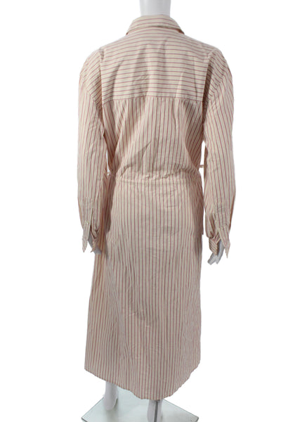 Skall Women Shirt Dress Ivory Striped Organic Cotton Long Sleeve Size 36 Tall