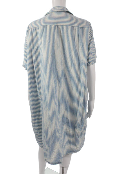 The Great Women Blue Striped Cotton Collared Shirt Dress Short Sleeve Size 1