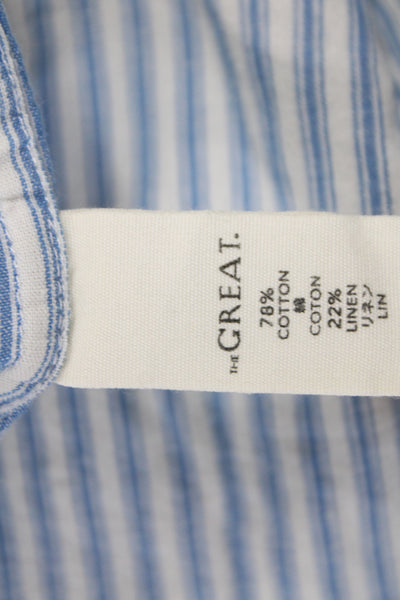 The Great Women Blue Striped Cotton Collared Shirt Dress Short Sleeve Size 1
