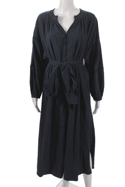 Apiece Apart Womens Maxi Dress Black Cotton Henley Long Sleeve Button Size S
