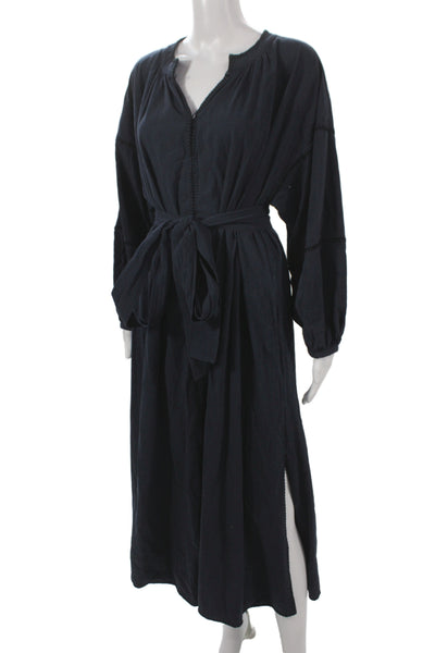 Apiece Apart Womens Maxi Dress Black Cotton Henley Long Sleeve Button Size S