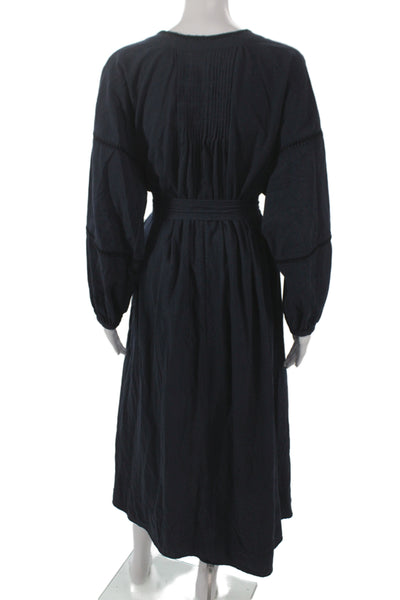 Apiece Apart Womens Maxi Dress Black Cotton Henley Long Sleeve Button Size S