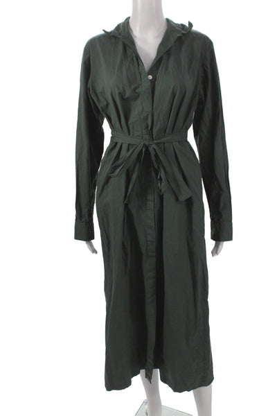 Mille Resort & Travel Women Green Shirt Dress Organic Cotton Long Sleeve Size M
