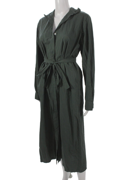 Mille Resort & Travel Women Green Shirt Dress Organic Cotton Long Sleeve Size M