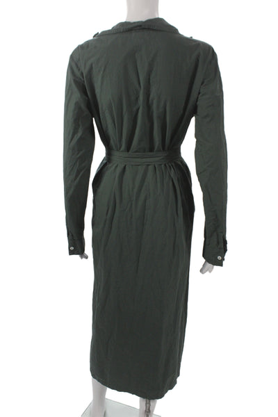 Mille Resort & Travel Women Green Shirt Dress Organic Cotton Long Sleeve Size M