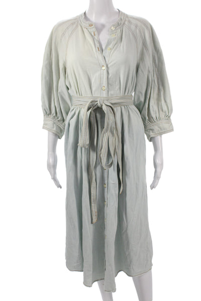 The Great Womens Blue Cotton Shirt Dress 3/4 Sleeve Henley Mid-Calf Size 1