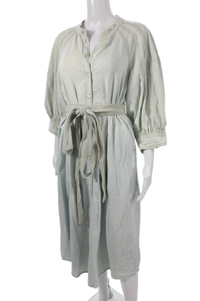 The Great Womens Blue Cotton Shirt Dress 3/4 Sleeve Henley Mid-Calf Size 1