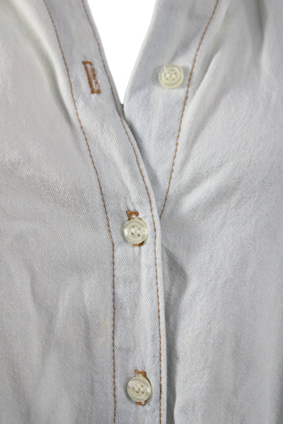 The Great Womens Blue Cotton Shirt Dress 3/4 Sleeve Henley Mid-Calf Size 1