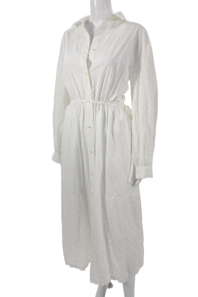Skall Women White Cotton Shirt Dress Long Sleeve Collared Button Midi Size 36
