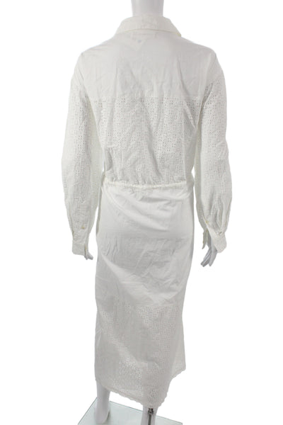 Skall Women White Cotton Shirt Dress Long Sleeve Collared Button Midi Size 36