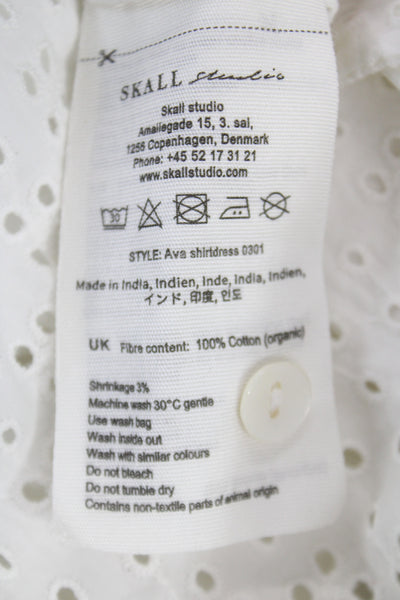 Skall Women White Cotton Shirt Dress Long Sleeve Collared Button Midi Size 36