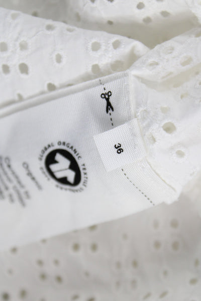 Skall Women White Cotton Shirt Dress Long Sleeve Collared Button Midi Size 36