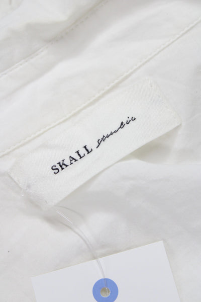 Skall Women White Cotton Shirt Dress Long Sleeve Collared Button Midi Size 36