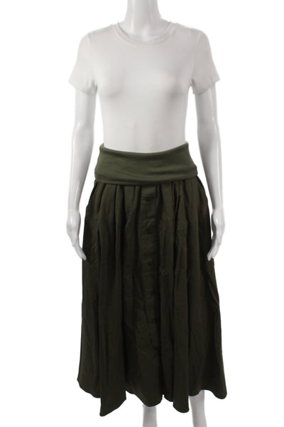 Jamie Haller Women Bohemian Green Cotton Button Maxi Skirt Size S