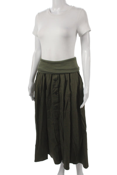 Jamie Haller Women Bohemian Green Cotton Button Maxi Skirt Size S