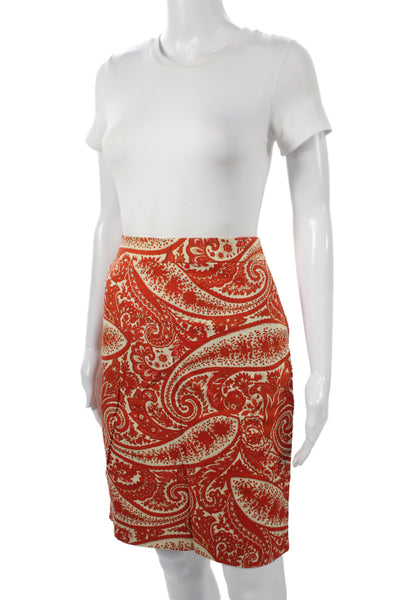 J Crew Womens Orange Paisley Straight Pencil Skirt Cotton Size 4