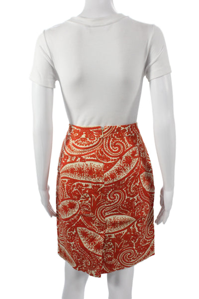 J Crew Womens Orange Paisley Straight Pencil Skirt Cotton Size 4