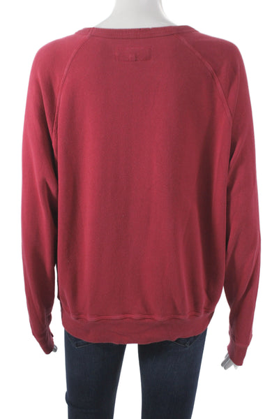 The Great Women Pullover Cotton Crew Neck Long Sleeve Sweatshirt Red Size 1
