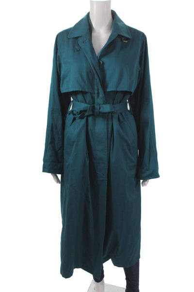 London Fog Womens Green Trench Coat Polyester Blend Button Size 8